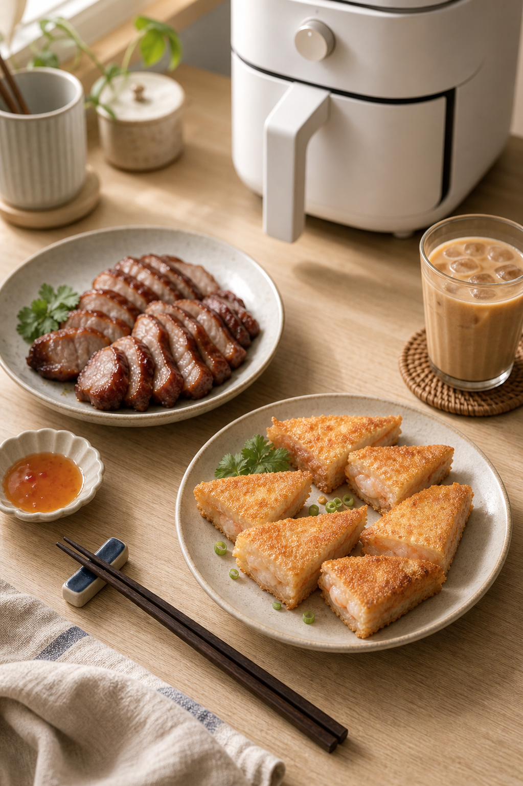 air-fryer-shrimp-toast-cha-siu-recipe — recipe air fryer closing flatlay